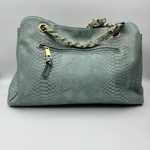 Nicole Miller Faux Leather Snakeskin Slouch Bag Chain Strap Teal - Picture 14 of 15